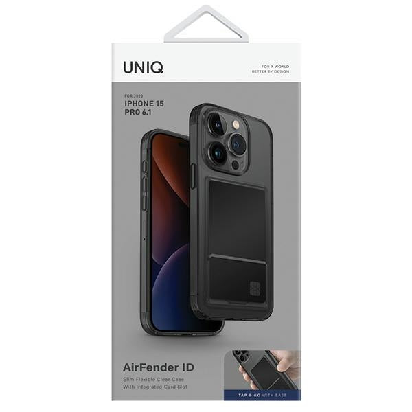 Uniq Air Fender ID Card slot case til iPhone 15 Pro - grå