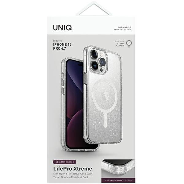 Uniq LifePro Xtreme Magclick opladningsfoder til iPhone 15 Pro Max - gennemsigtigt sølv