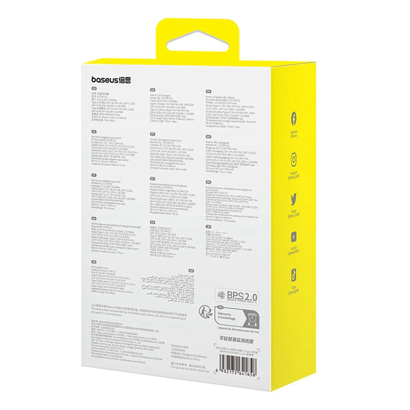 Baseus Enjoyment Pro USB-C (kvindelig) / USB-C (mandlig) 60W biloplader - sort