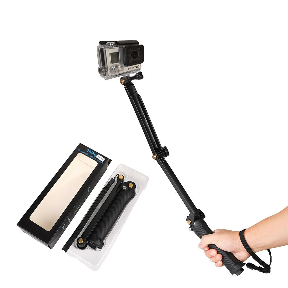 3 i 1 Monopod Tripod med Selfie Stick til GoPro - sort
