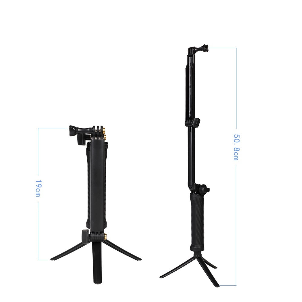 3 i 1 Monopod Tripod med Selfie Stick til GoPro - sort