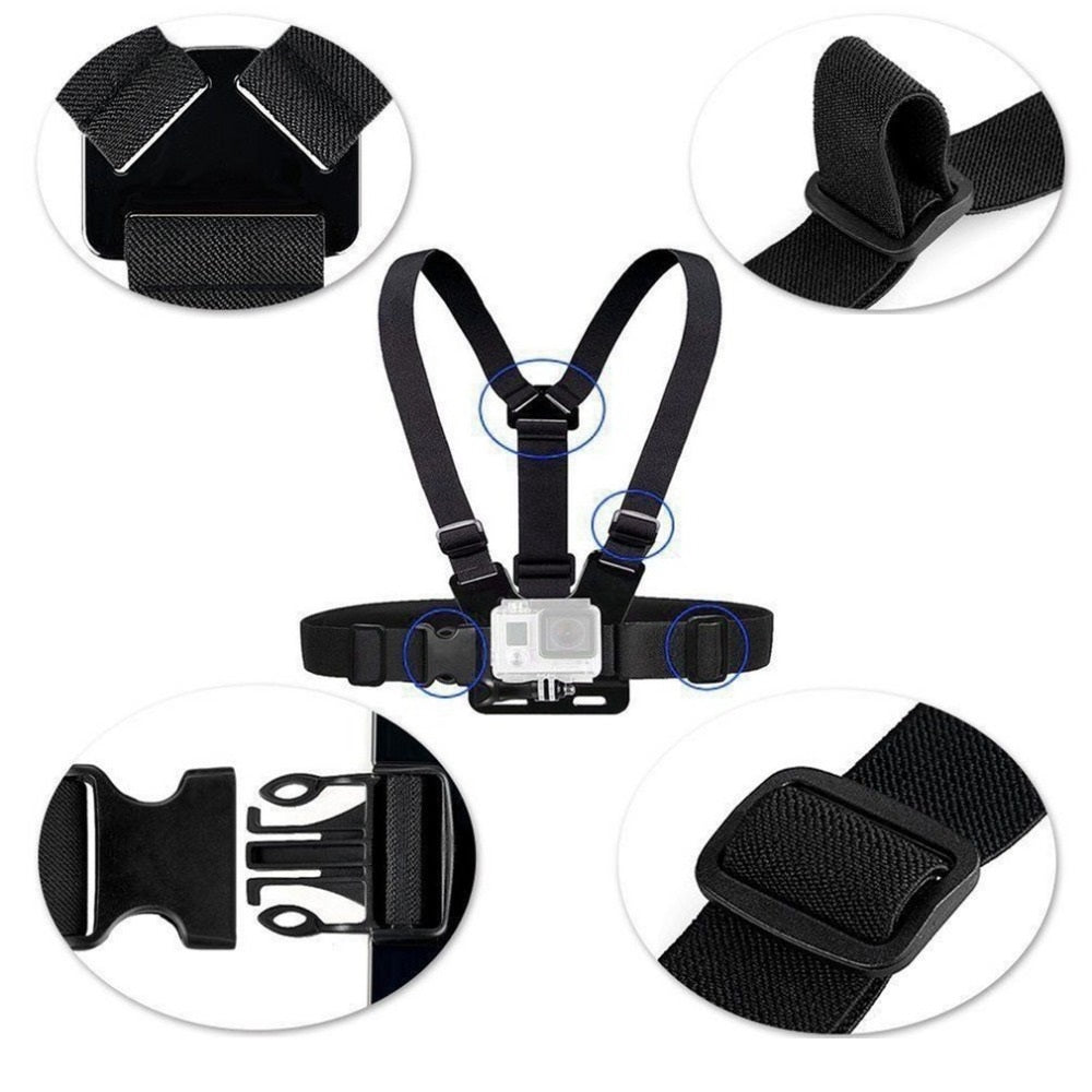Adjustable sports camera harness - black