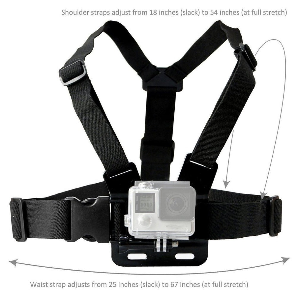 Adjustable sports camera harness - black