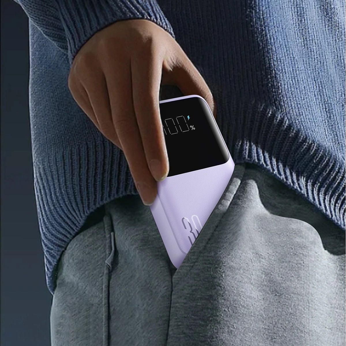 Joyroom JR-PBC06 mini powerbank med indbygget USB-C / Lightning kabler 30W 10000mAh - lilla