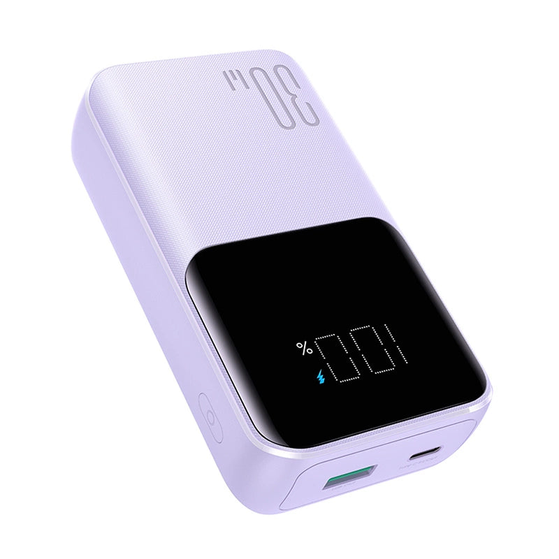 Joyroom JR-PBC06 mini powerbank med indbygget USB-C / Lightning kabler 30W 10000mAh - lilla
