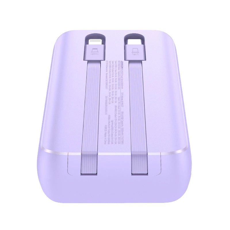 Joyroom JR-PBC06 mini powerbank med indbygget USB-C / Lightning kabler 30W 10000mAh - lilla