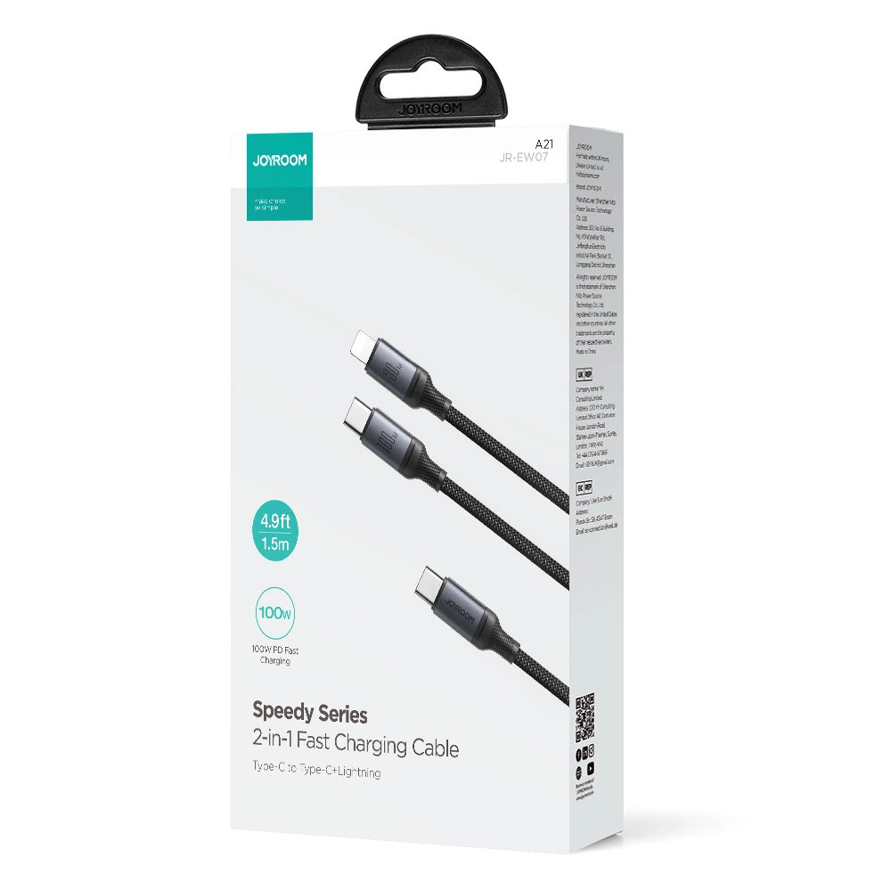 Joyroom Speedy Series S-A21 2in1 USB-C - USB-C / Lightning kabel 100W 1,5m - sort