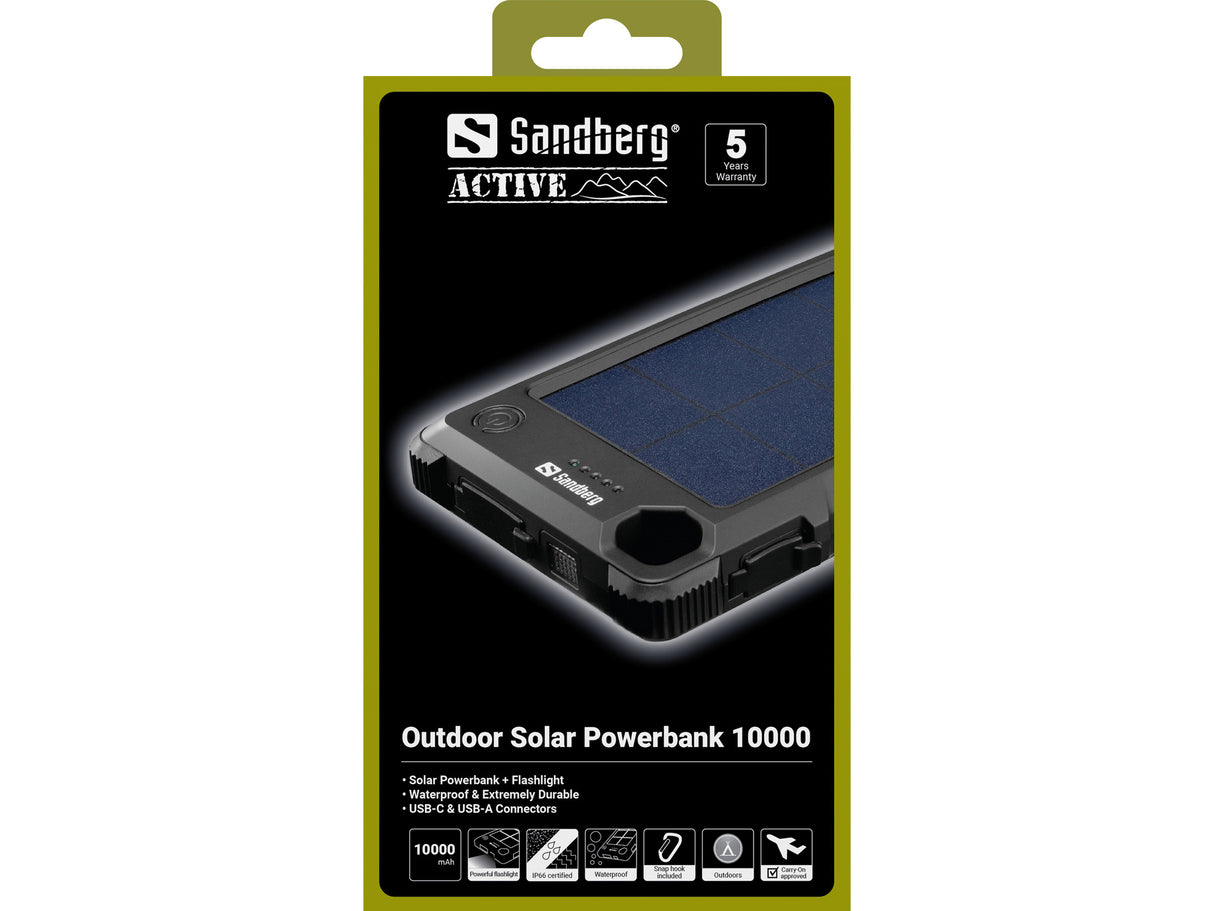 10.000 mAh Outdoor Solar PowerBank, Black