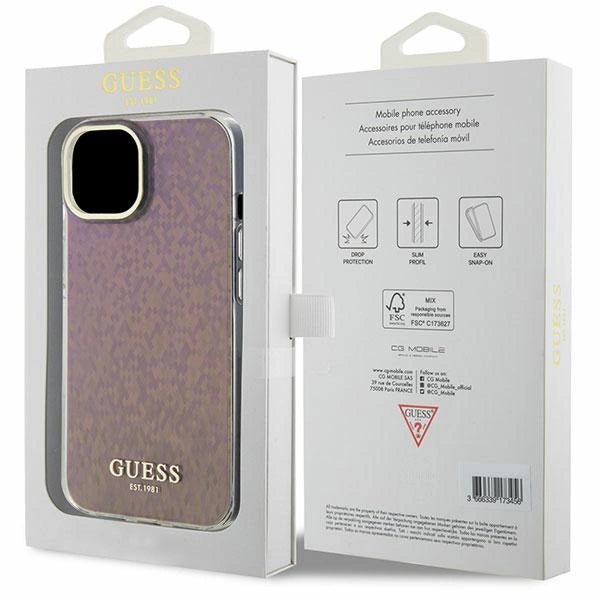 Guess GUHCP15SHDECMP iPhone 15 6.1" pink/pink hardcase IML facetteret spejl Disco Iridescent