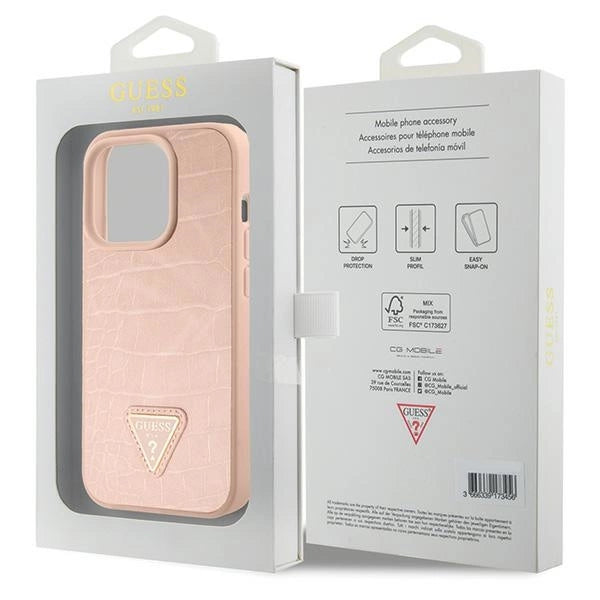 Guess GUHCP15XPCRTHCP iPhone 15 Pro Max pink/pink hårdkasse Croco Triangle Metal Logo