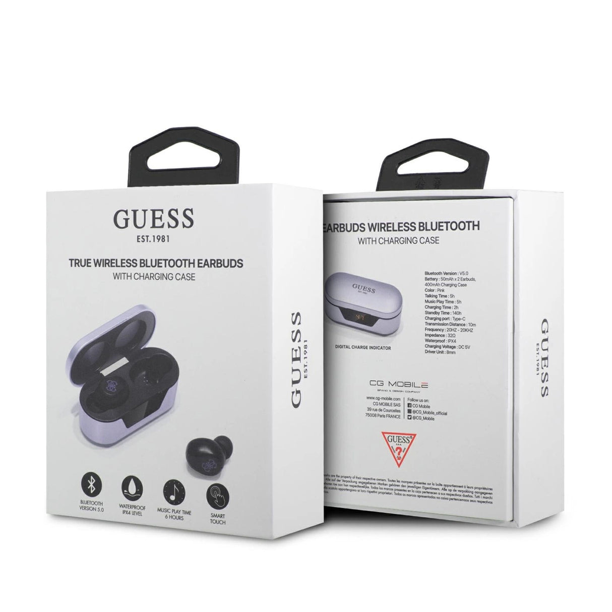 Guess GUTWST31EU TWS Bluetooth-hovedtelefoner + dockingstation lilla/lila