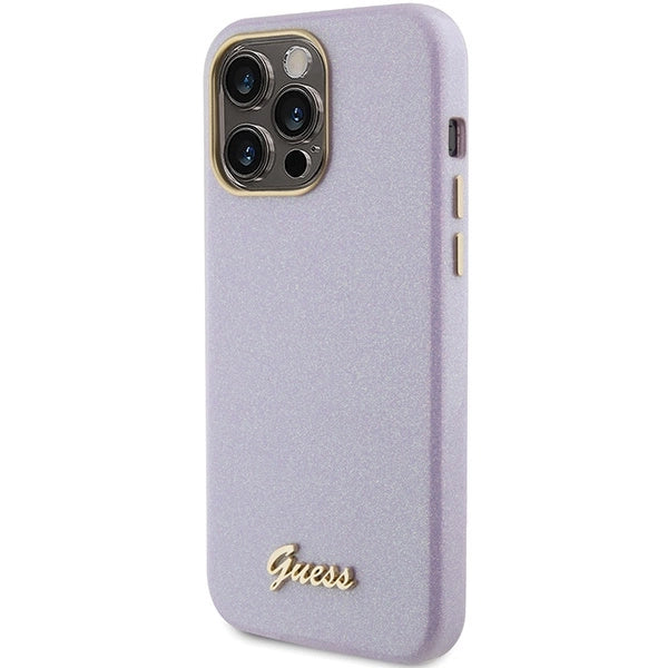 Guess Glitter Glossy Script Case til iPhone 15 Pro - lilla