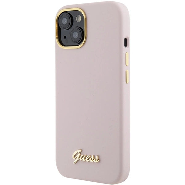 Guess Silicone Script Metal Logo & Frame Case til iPhone 15 - pink
