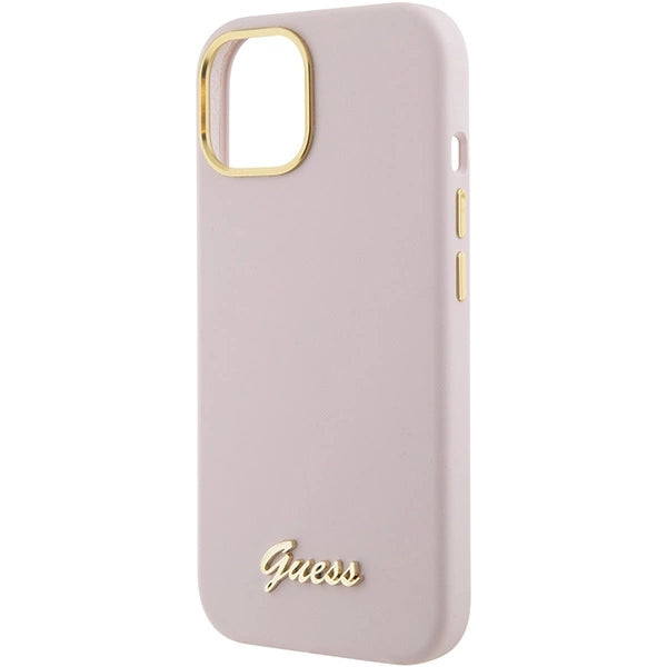 Guess Silicone Script Metal Logo & Frame Case til iPhone 15 - pink