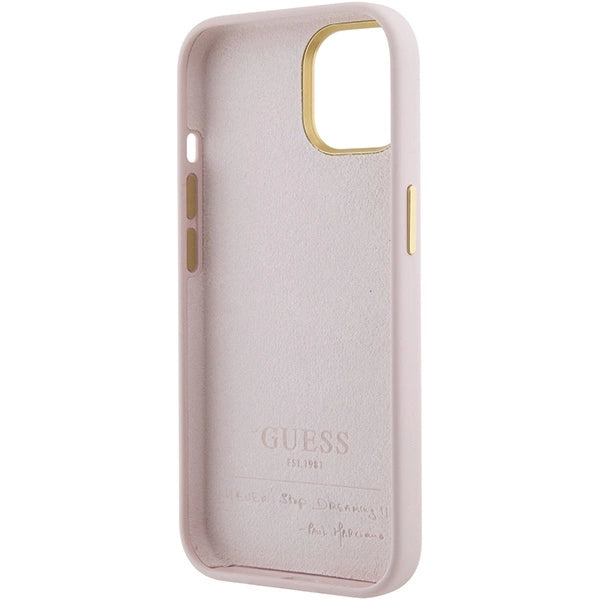 Guess Silicone Script Metal Logo & Frame Case til iPhone 15 - pink
