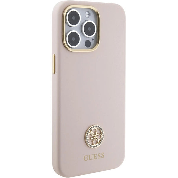 Guess Silicone Logo Strass 4G Case til iPhone 15 Pro Max - Pink