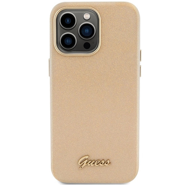 Guess Glitter Glossy Script Case til iPhone 15 Pro Max - guld
