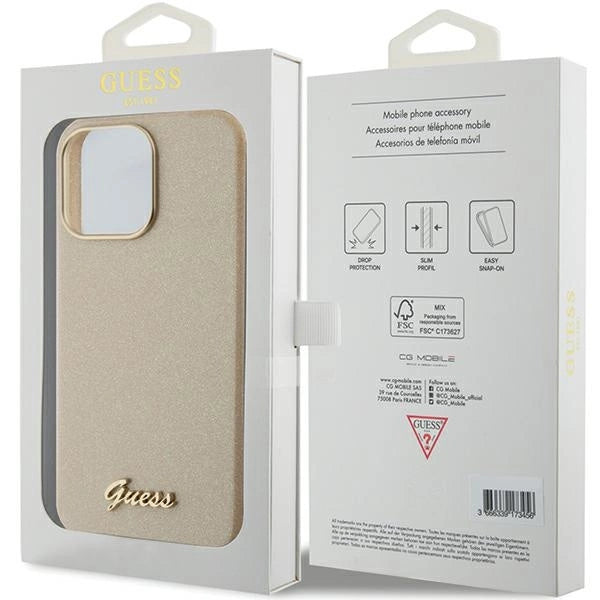 Guess Glitter Glossy Script Case til iPhone 15 Pro Max - guld