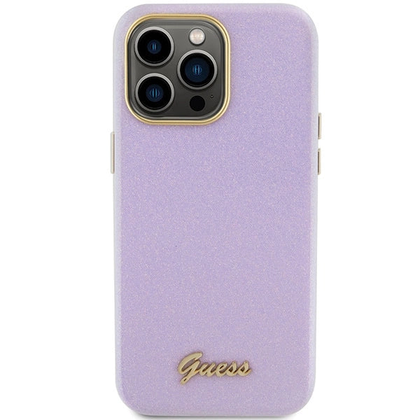Guess Glitter Glossy Script Case til iPhone 15 Pro Max - lilla