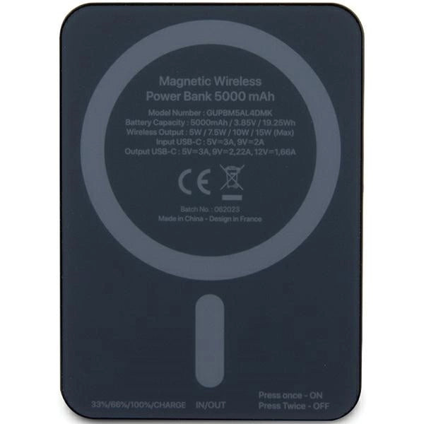 Guess MagSafe Metal Script Induktion Power Bank 15W 5000mAh - sort