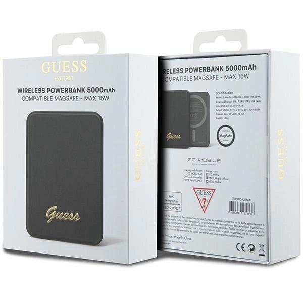 Guess MagSafe Metal Script Induktion Power Bank 15W 5000mAh - sort