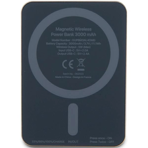 Guess MagSafe Metal Script Logo induktion strømbank 5W 3000mAh - guld