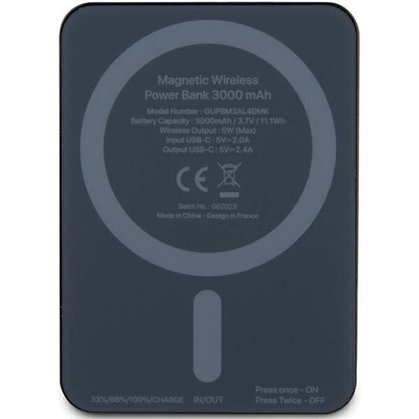 Guess MagSafe Metal Script Logo induktion strømbank 5W 3000mAh - sort