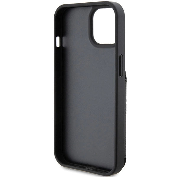 Karl Lagerfeld Saffiano Cardslots and Stand Monogram Ikonik Patch case for iPhone 15 - black