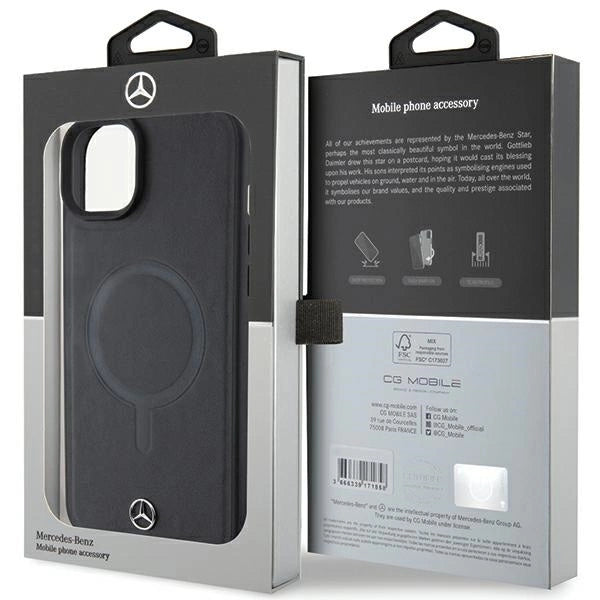 Mercedes Smooth Leather MagSafe case til iPhone 15 Plus - sort