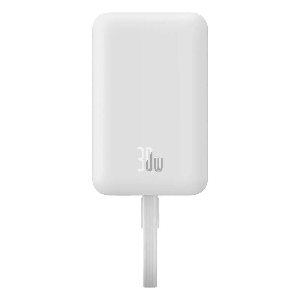 Baseus Magnetic Mini MagSafe 10000mAh 30W powerbank with built-in USB-C cable - white + Baseus Simple Series USB-C - USB-C 60W 0.3m cable