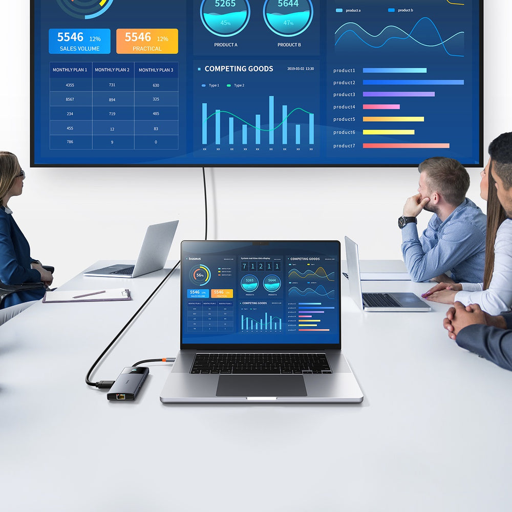 USB HUB 6in1 Baseus Metal Gleam Series II USB-A/USB-C/USB-C PD/HDMI/RJ45 - sort