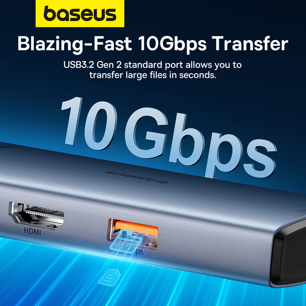 USB HUB 6in1 Baseus Metal Gleam Series II USB-A/USB-C/USB-C PD/HDMI/RJ45 - sort