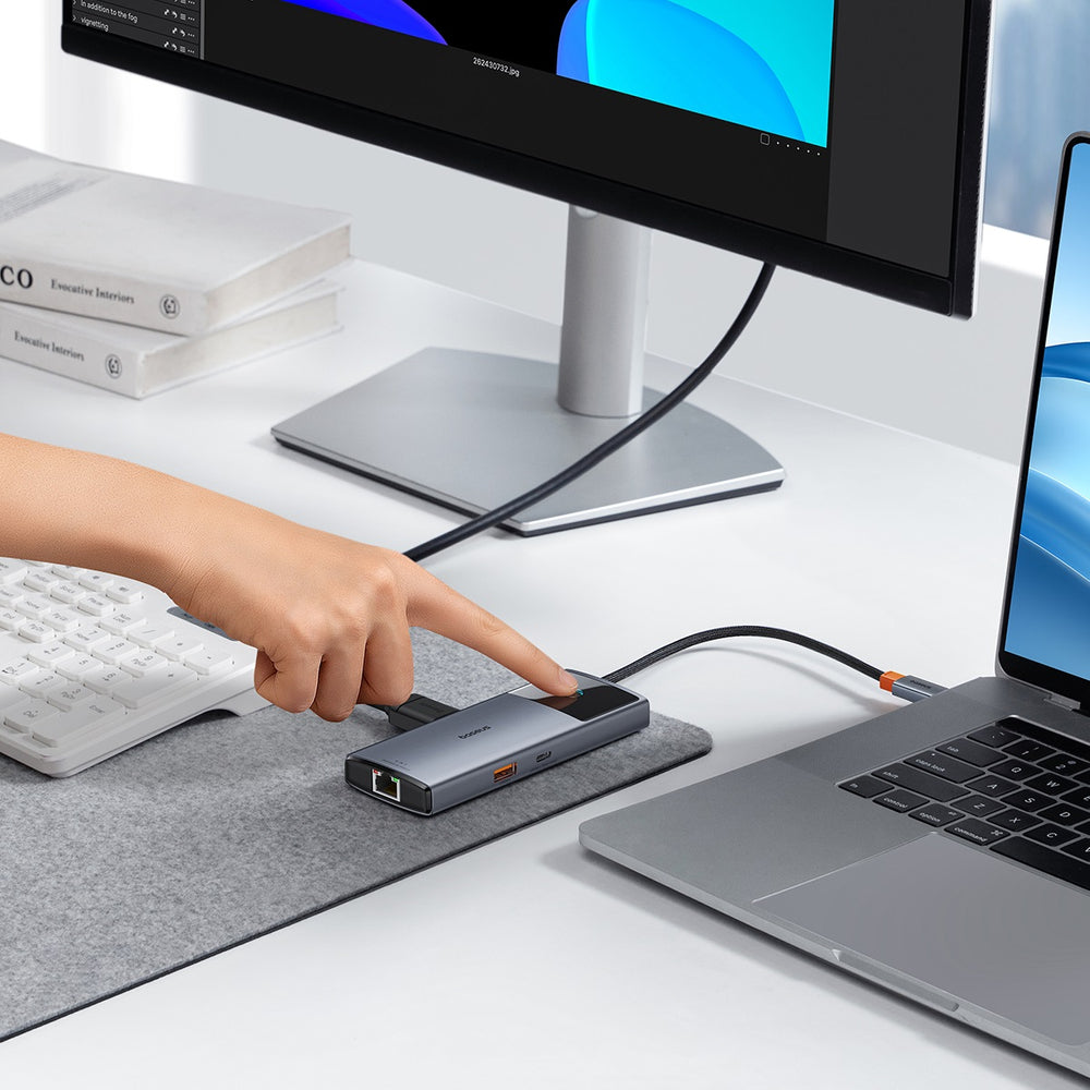 USB HUB 6in1 Baseus Metal Gleam Series II USB-A/USB-C/USB-C PD/HDMI/RJ45 - sort