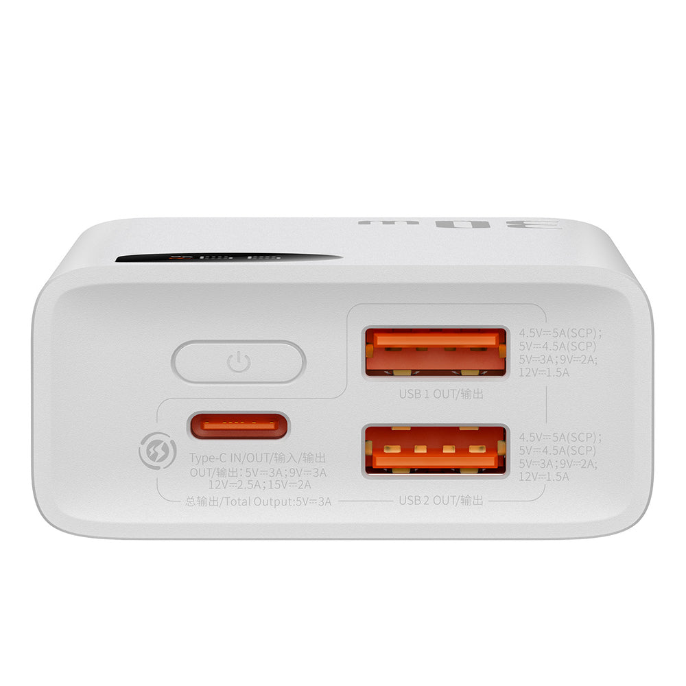 Baseus Adaman2 power bank with digital display 2x USB-A / 1x USB-C 10000mAh 30W - white