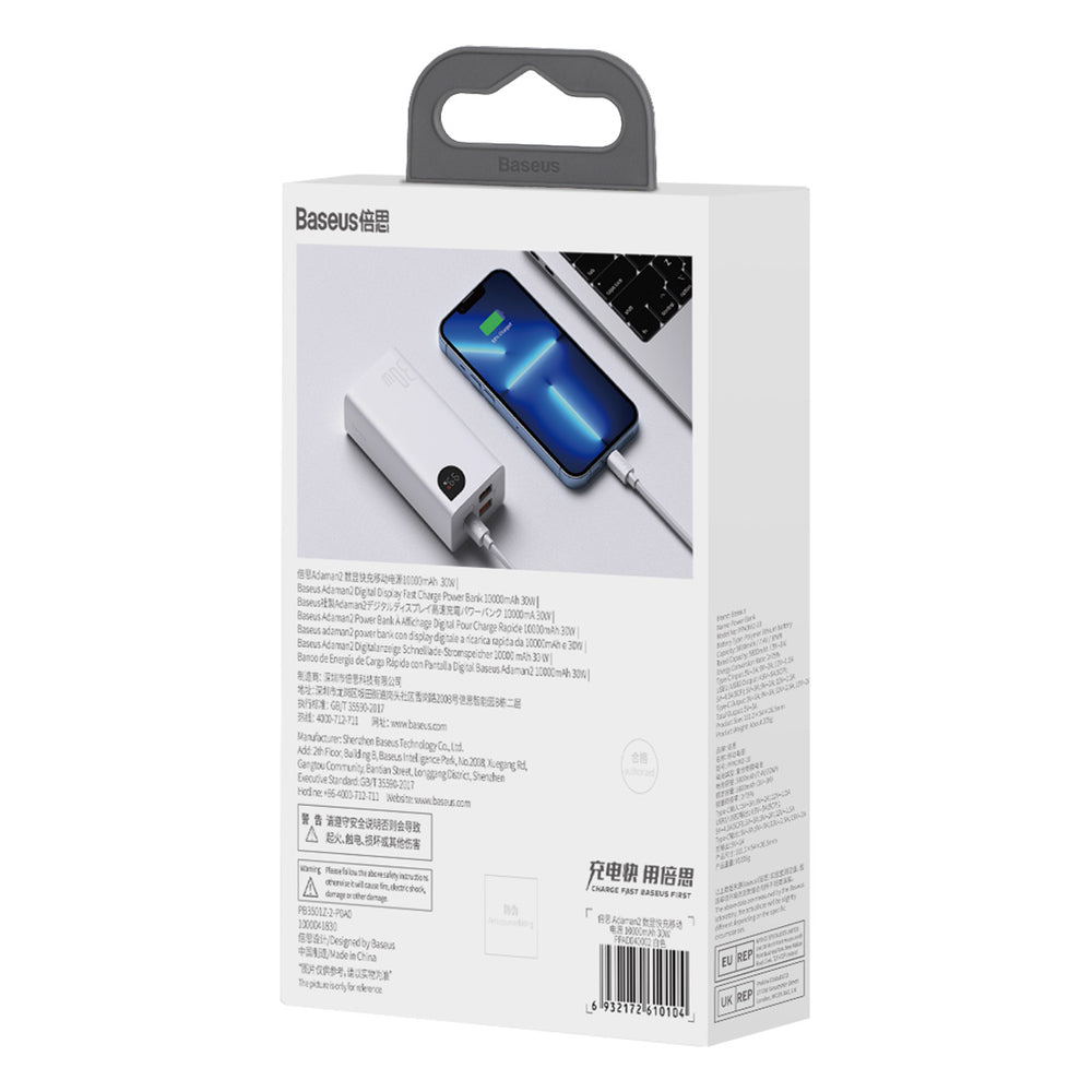 Baseus Adaman2 power bank with digital display 2x USB-A / 1x USB-C 10000mAh 30W - white