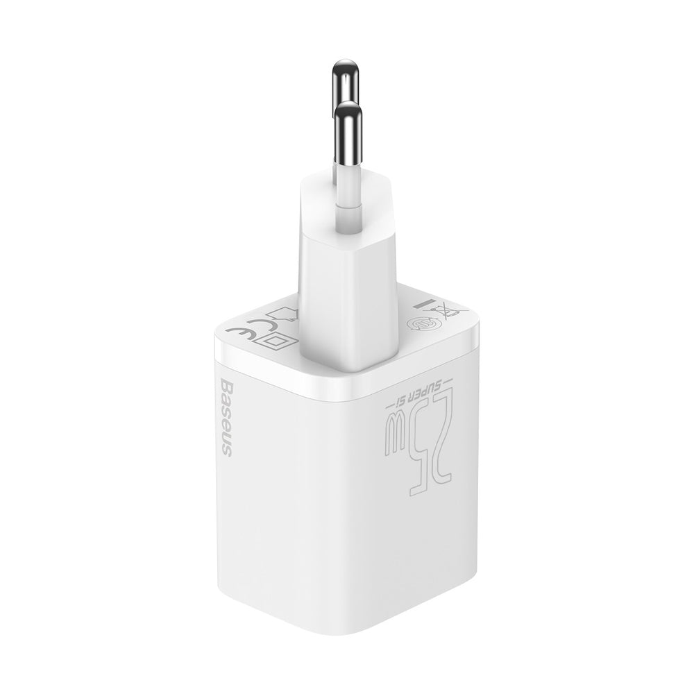 Baseus Si USB-C 25W 3A hurtigoplader med USB-C / USB-C 1m kabel - hvid