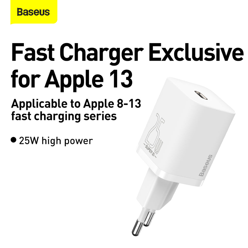 Baseus Sius USB-C 25W 3A hurtigoplader med USB-C / USB-C 1m kabel - hvid