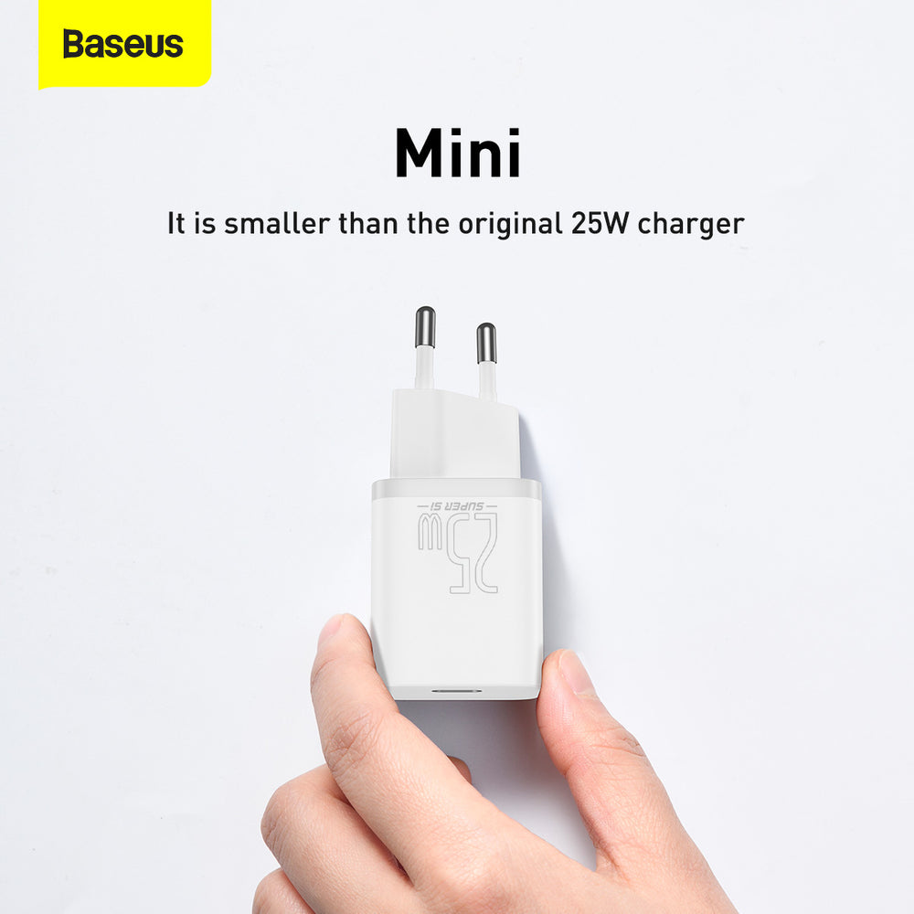 Baseus Si USB-C 25W 3A hurtigoplader med USB-C / USB-C 1m kabel - hvid