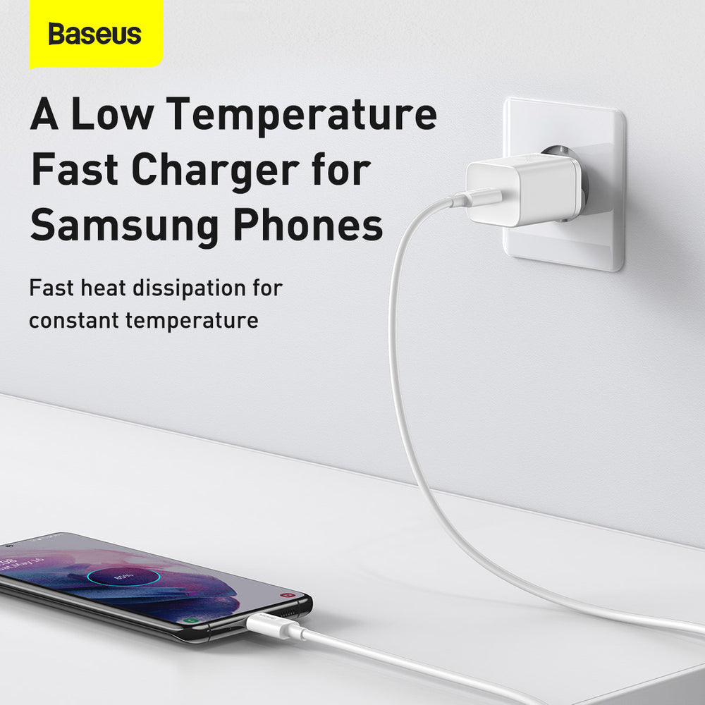 Baseus Si USB-C 25W 3A hurtigoplader med USB-C / USB-C 1m kabel - hvid