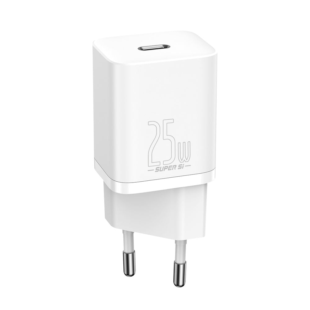 Baseus Si USB-C 25W 3A hurtigoplader med USB-C / USB-C 1m kabel - hvid