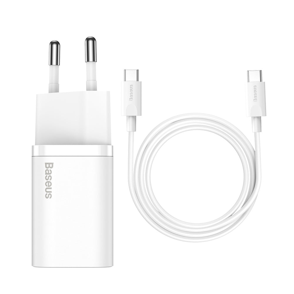 Baseus Si USB-C 25W 3A hurtigoplader med USB-C / USB-C 1m kabel - hvid