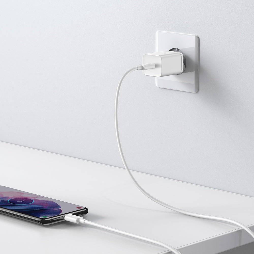 Baseus Si USB-C 25W 3A hurtigoplader med USB-C / USB-C 1m kabel - hvid