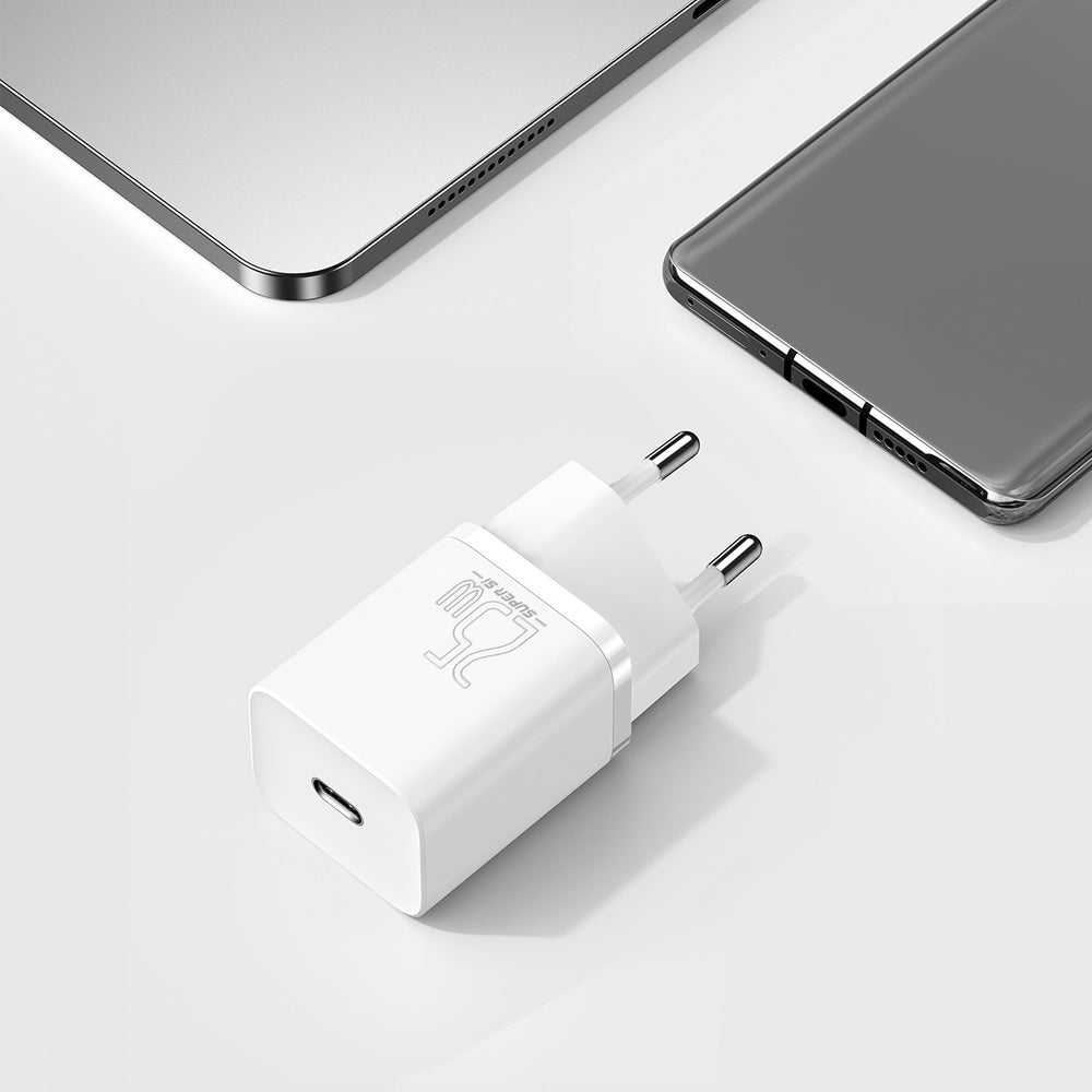Baseus Si USB-C 25W 3A hurtigoplader med USB-C / USB-C 1m kabel - hvid