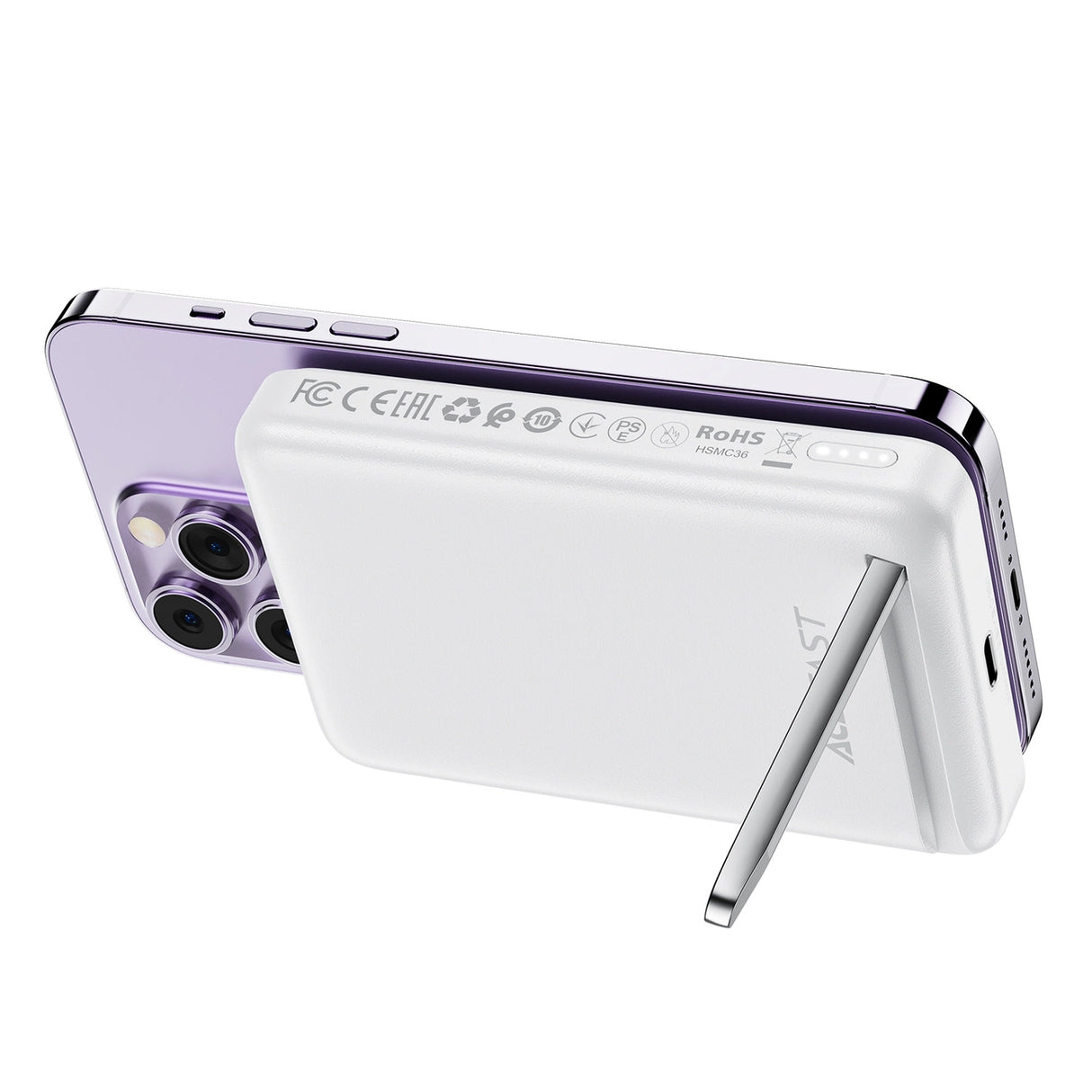 Acefast M6 PD 20W 10000mAh Induktiv Powerbank + Kabel - Hvid