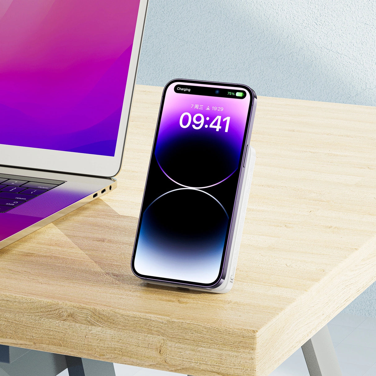 Acefast M6 PD 20W 10000mAh Induktiv Powerbank + Kabel - Hvid