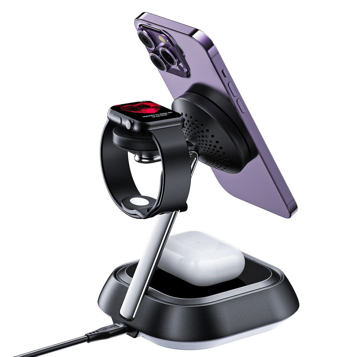 3in1 Acefast E16 15W induktiv opladningsstation til telefon / hovedtelefoner / ur - sort