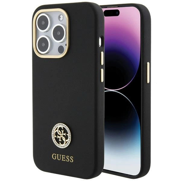 Guess Silicone Logo Strass 4G-hylster til iPhone 15 Pro Max - sort