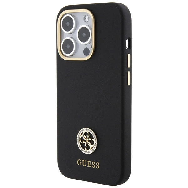 Guess Silicone Logo Strass 4G-hylster til iPhone 15 Pro Max - sort