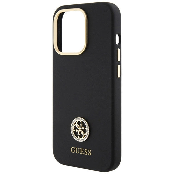 Guess Silicone Logo Strass 4G-hylster til iPhone 15 Pro Max - sort