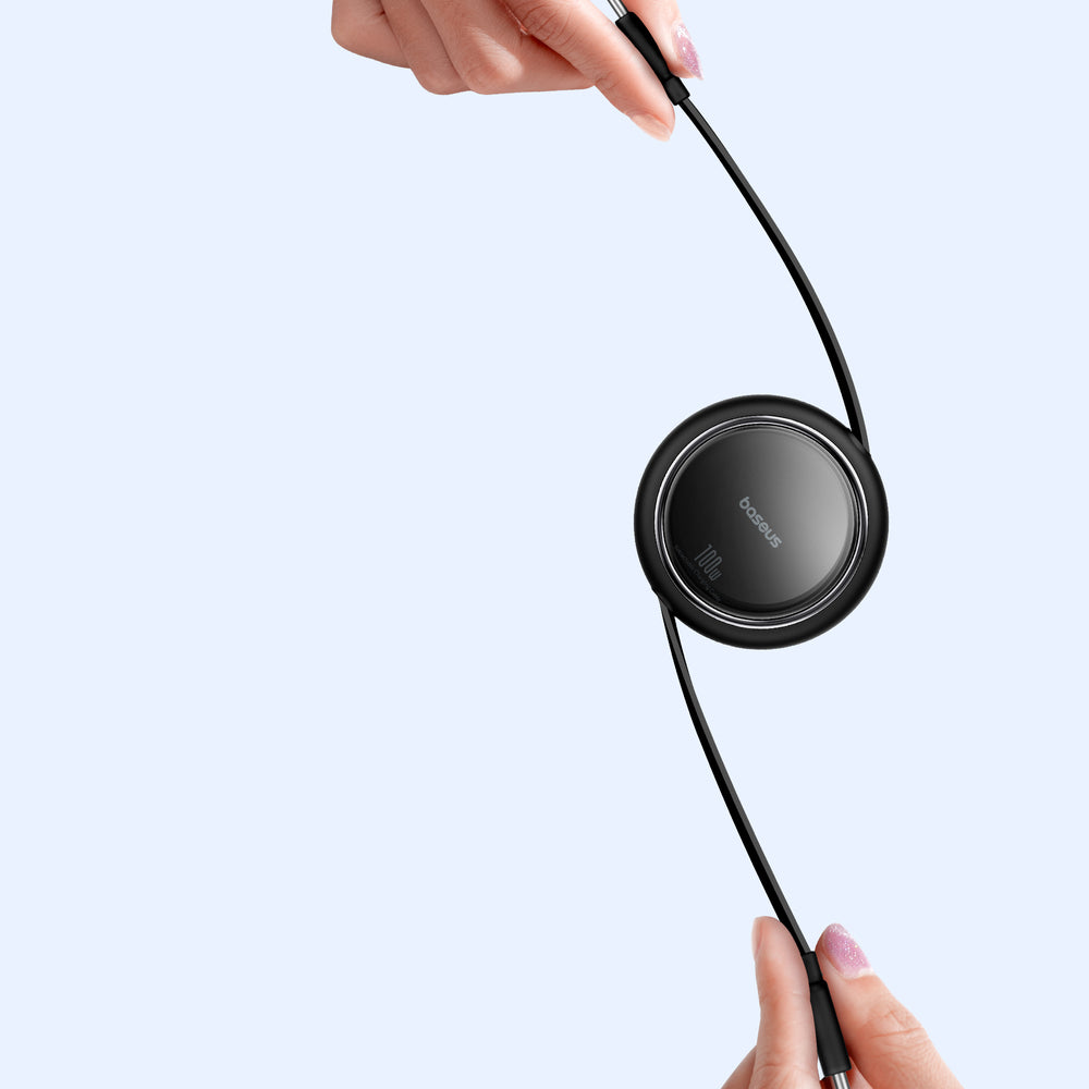 Baseus Free2Draw Mini USB-C - USB-C 100W 1m indtrækbar kabel - sort